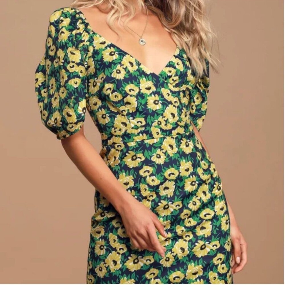 Lulu's Yellow and Green Puff Sleeve Sundress